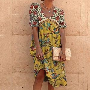 Flowy Yellow and White Boho Dress